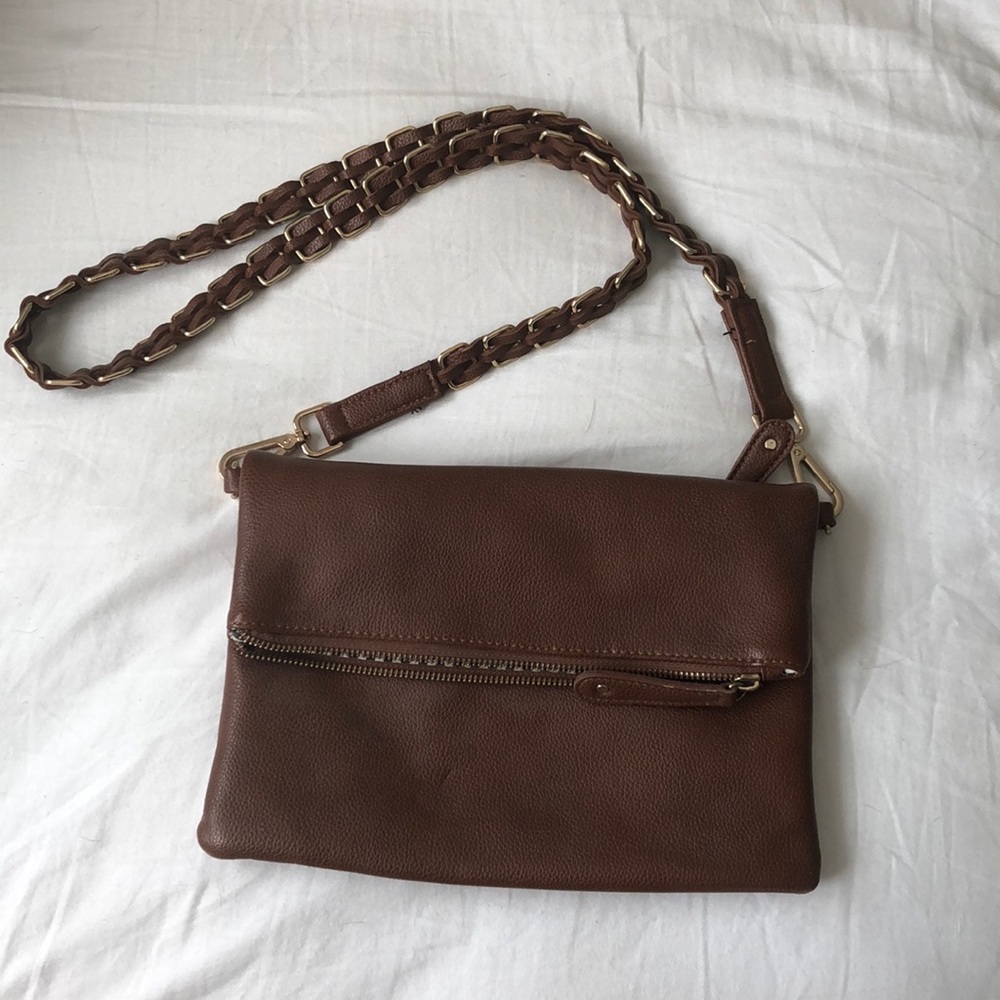 Francesca’s Brown Satchel Striped Lining